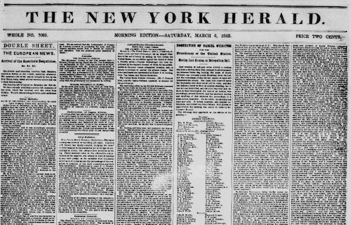 Page from The New York herald, 06 March 1852. Chronicling America: Historic American Newspapers. Lib. of Congress. http://chroniclingamerica.loc.gov/lccn/sn83030313/1852-03-06/ed-1/seq-1/